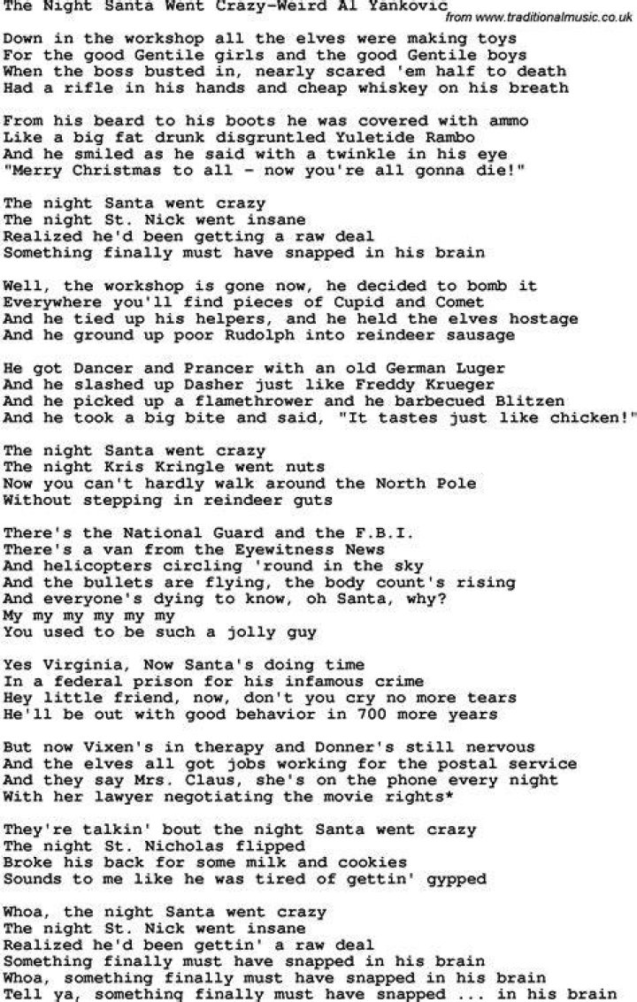Weird Al Yankovic’s
The Night Santa Went Crazy Lyrics